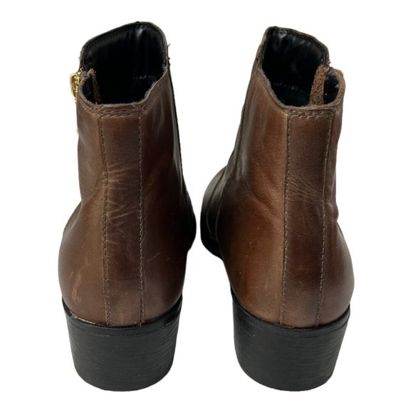 Cougar Boots Womens 7M Brown Leather Gold Tone Zip Almond Toe Block Ankle Shaft - Picture 5 of 10